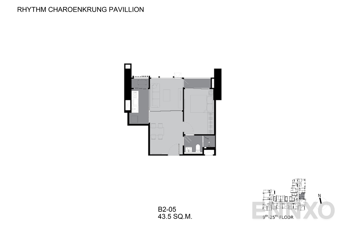 รูปแปลนห้อง B2-05 ของโครงการ ริทึ่ม เจริญกรุง พาวิลเลี่ยน