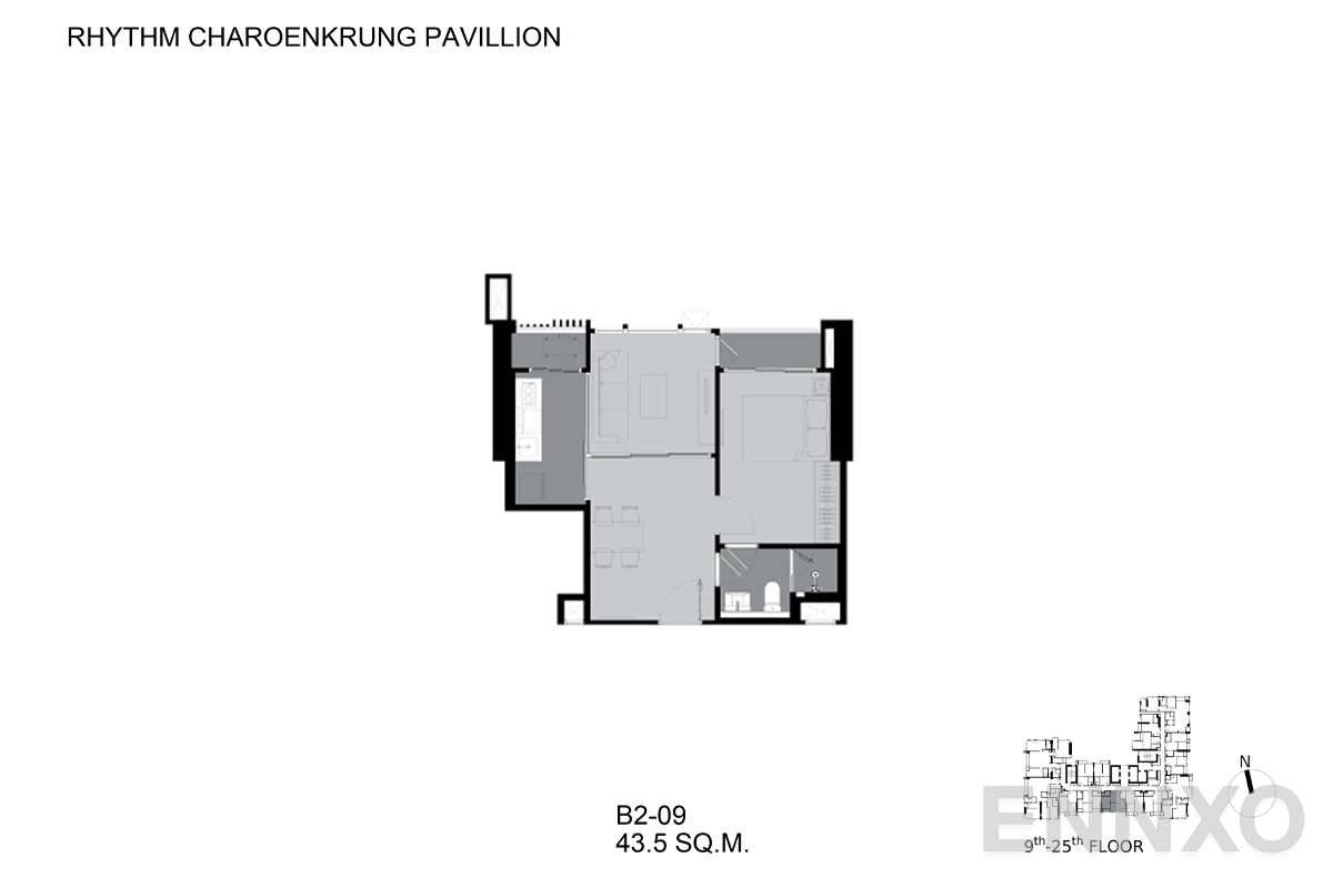 รูปแปลนห้อง B2-09 ของโครงการ ริทึ่ม เจริญกรุง พาวิลเลี่ยน
