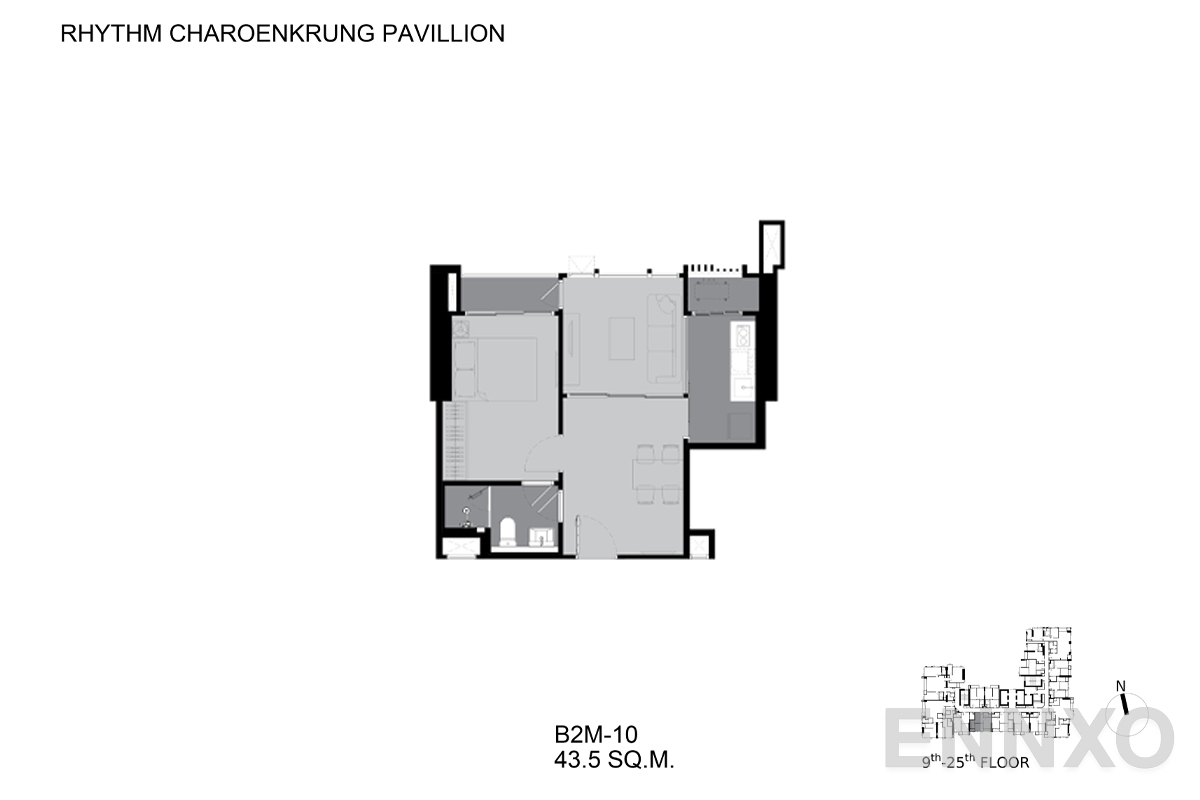 รูปแปลนห้อง B2M-10 ของโครงการ ริทึ่ม เจริญกรุง พาวิลเลี่ยน