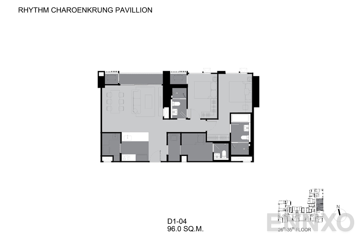 รูปแปลนห้อง D1-04 ของโครงการ ริทึ่ม เจริญกรุง พาวิลเลี่ยน