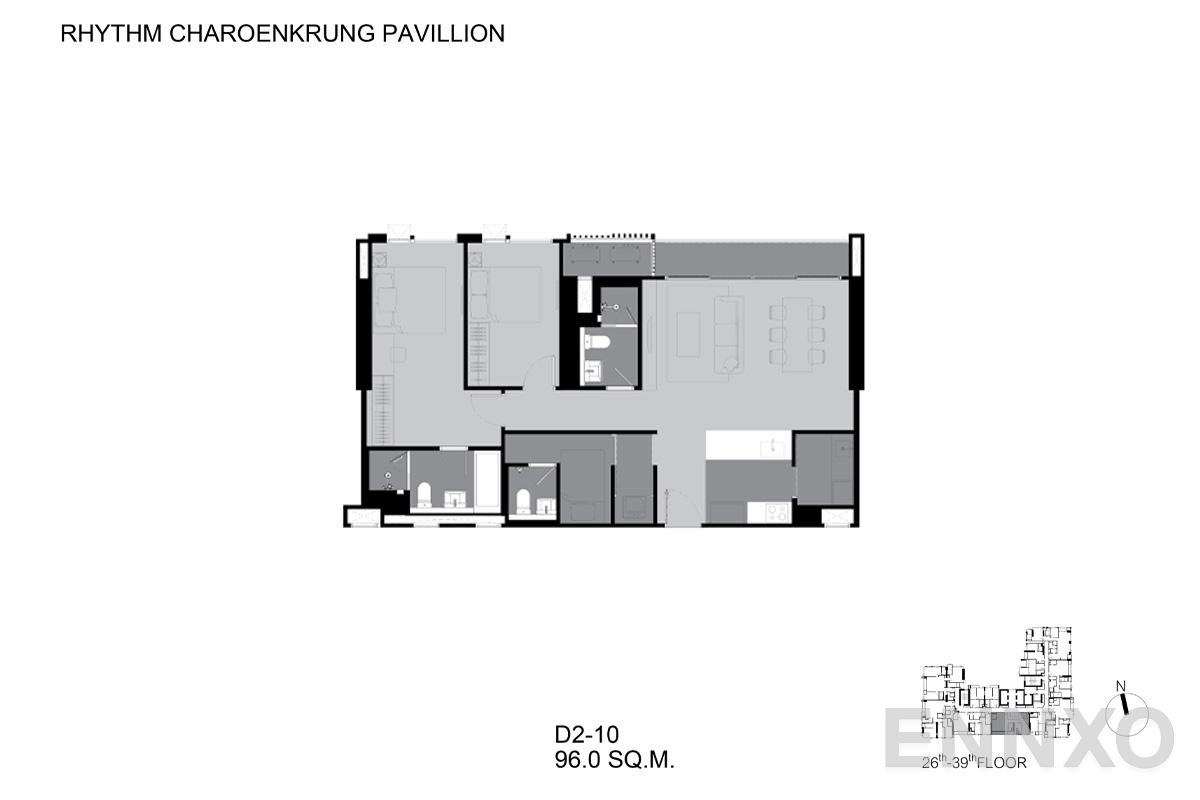 รูปแปลนห้อง D2-10 ของโครงการ ริทึ่ม เจริญกรุง พาวิลเลี่ยน