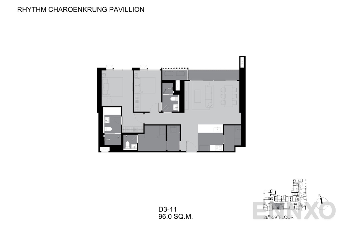 รูปแปลนห้อง D3-11 ของโครงการ ริทึ่ม เจริญกรุง พาวิลเลี่ยน