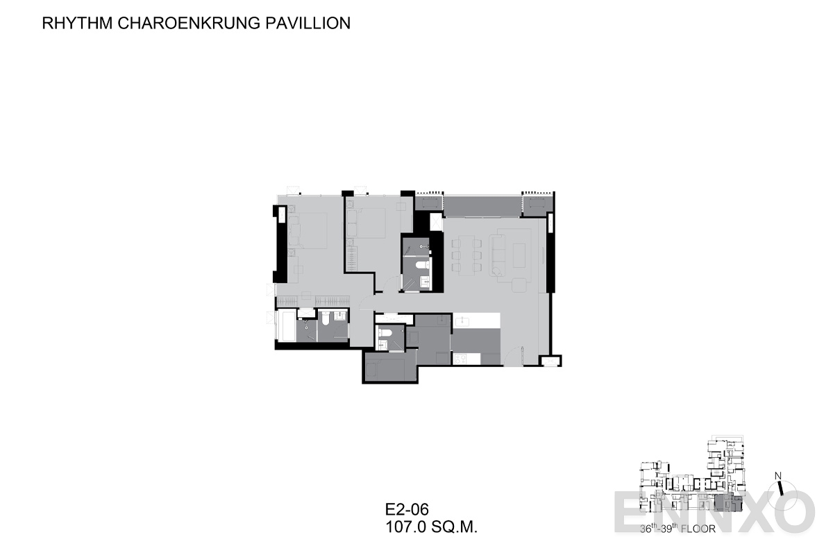 รูปแปลนห้อง E2-06 ของโครงการ ริทึ่ม เจริญกรุง พาวิลเลี่ยน