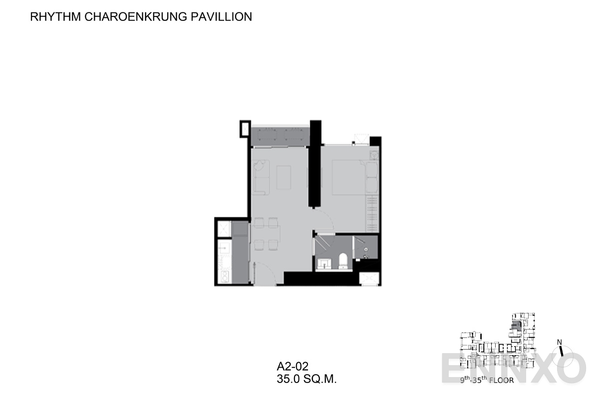 รูปแปลนห้อง A2-02 ของโครงการ ริทึ่ม เจริญกรุง พาวิลเลี่ยน