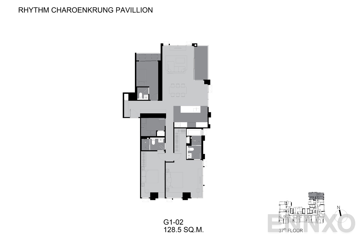 รูปแปลนห้อง G1-02-37 ของโครงการ ริทึ่ม เจริญกรุง พาวิลเลี่ยน