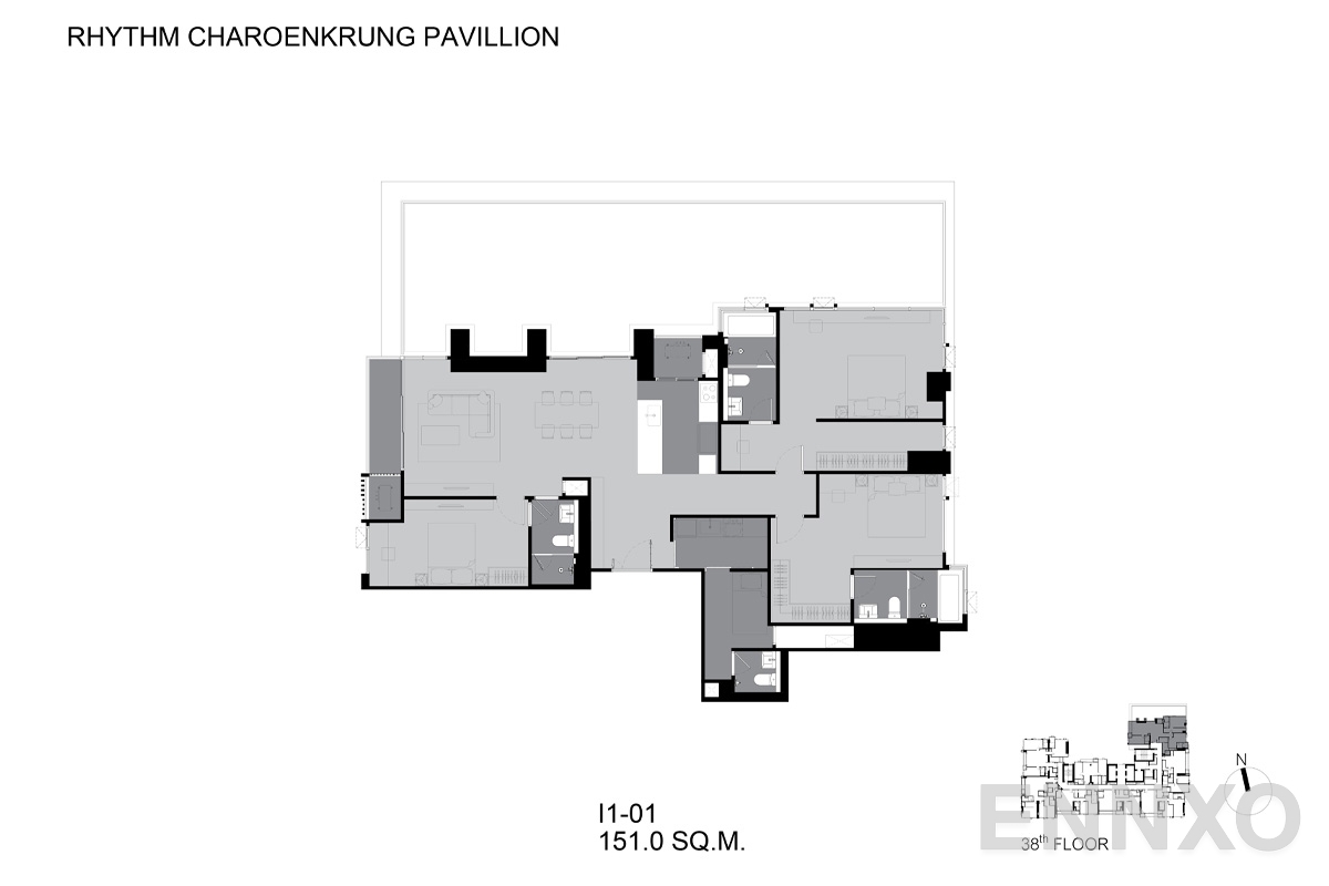 รูปแปลนห้อง I1-01-38 ของโครงการ ริทึ่ม เจริญกรุง พาวิลเลี่ยน