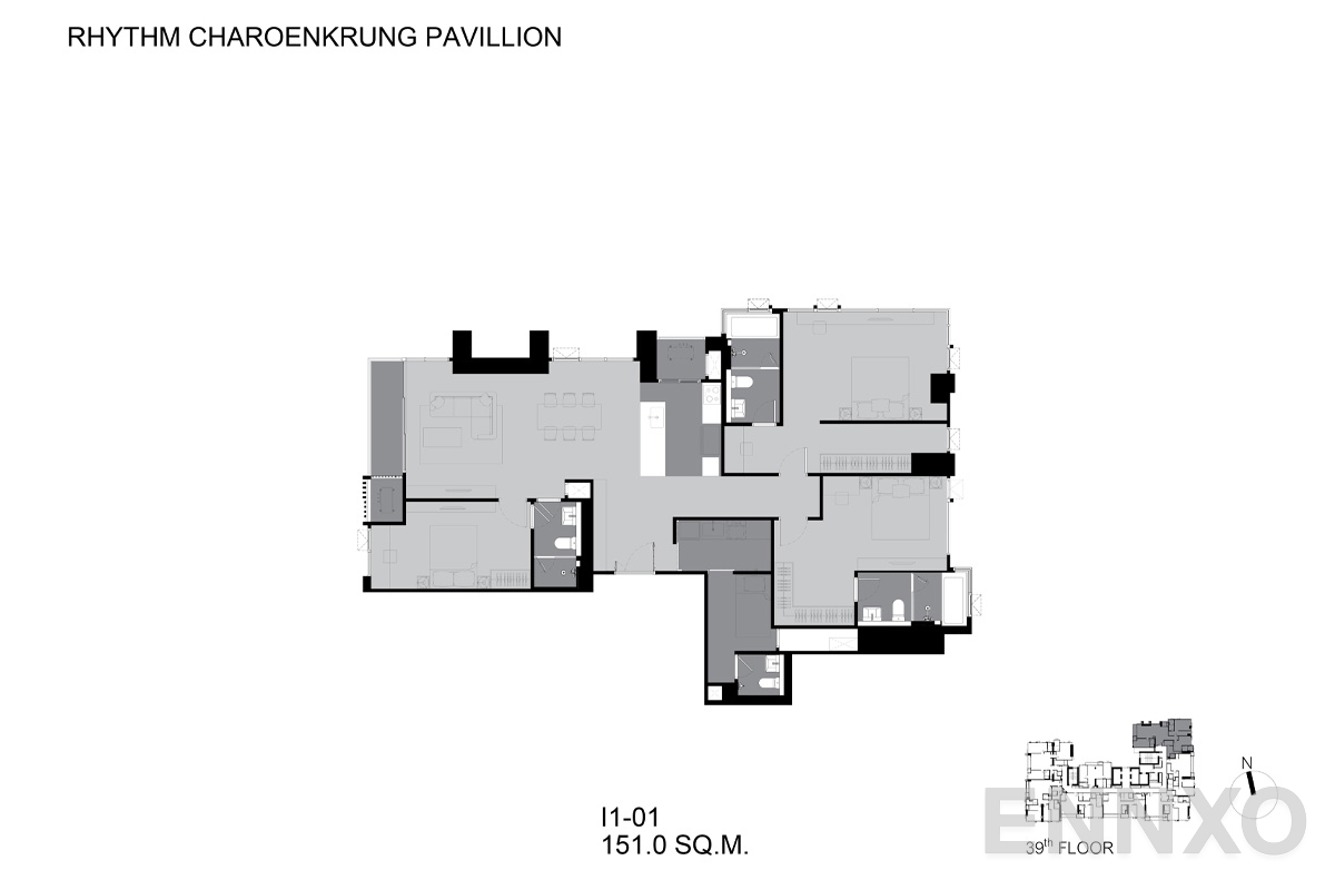 รูปแปลนห้อง I1-01-39 ของโครงการ ริทึ่ม เจริญกรุง พาวิลเลี่ยน
