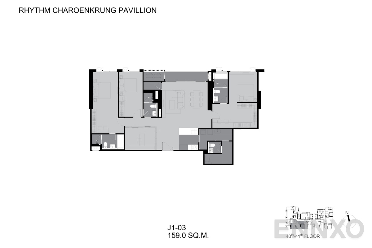 รูปแปลนห้อง J1-03 ของโครงการ ริทึ่ม เจริญกรุง พาวิลเลี่ยน