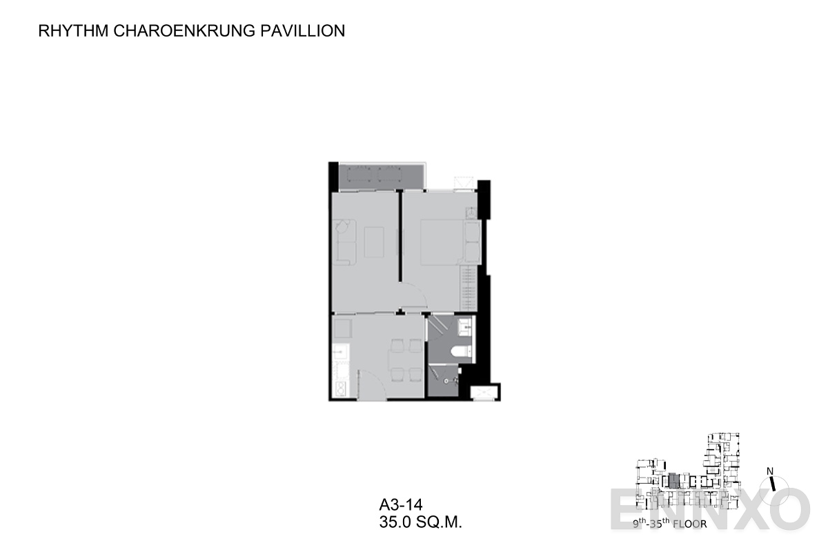 รูปแปลนห้อง A3-14 ของโครงการ ริทึ่ม เจริญกรุง พาวิลเลี่ยน