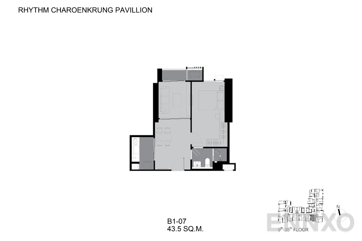 รูปแปลนห้อง B1-07 ของโครงการ ริทึ่ม เจริญกรุง พาวิลเลี่ยน
