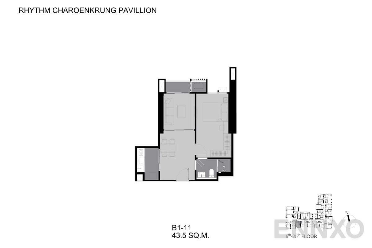 รูปแปลนห้อง B1-11 ของโครงการ ริทึ่ม เจริญกรุง พาวิลเลี่ยน