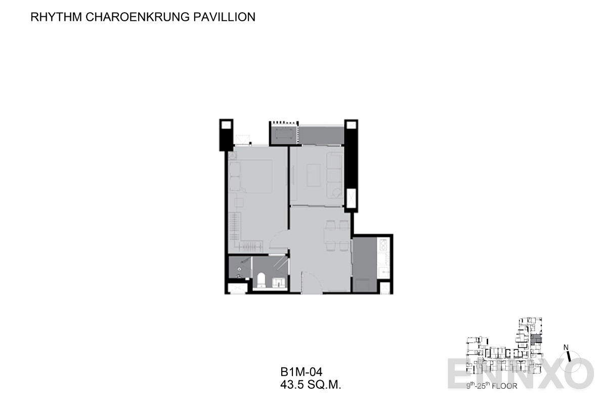 รูปแปลนห้อง B1M-04 ของโครงการ ริทึ่ม เจริญกรุง พาวิลเลี่ยน