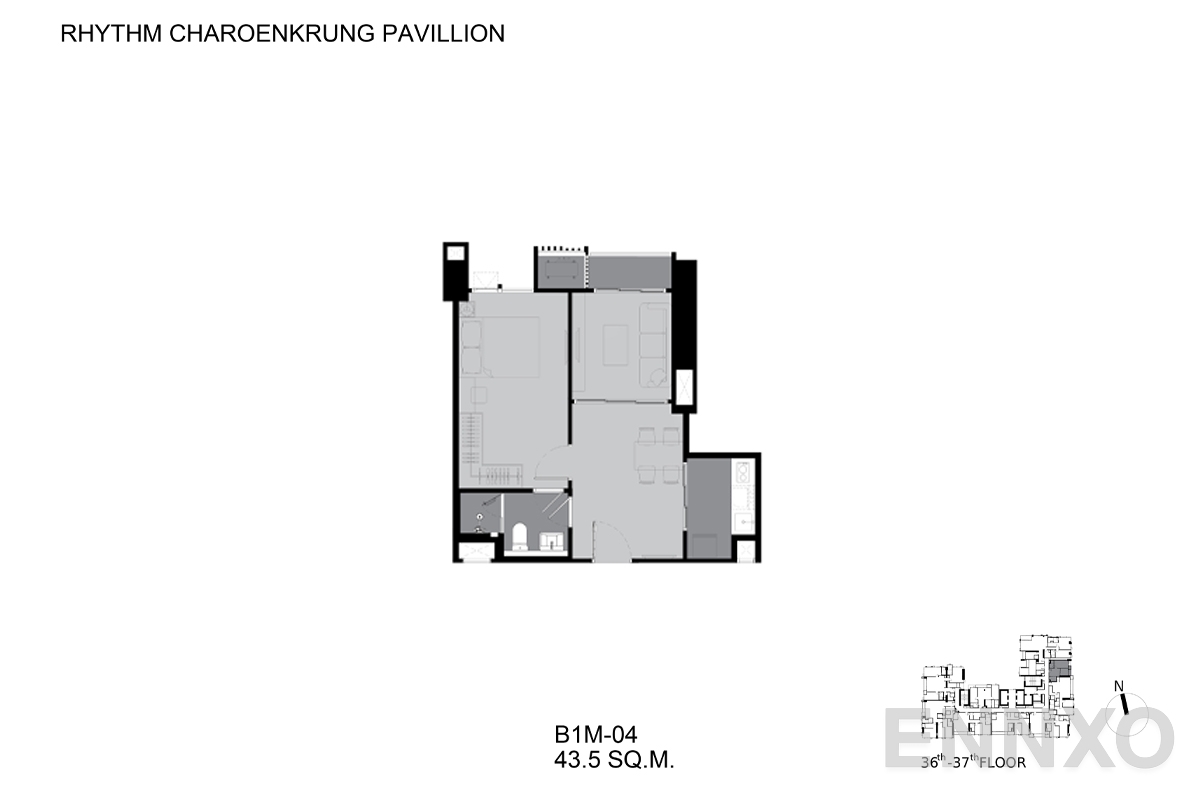รูปแปลนห้อง B1M-04_36-37 ของโครงการ ริทึ่ม เจริญกรุง พาวิลเลี่ยน