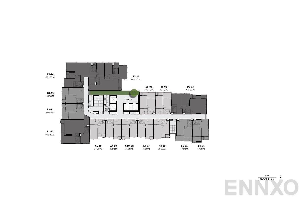 แปลนชั้น 17th floor plan ของโครงการ ริทึ่ม เอกมัย เอสเตท