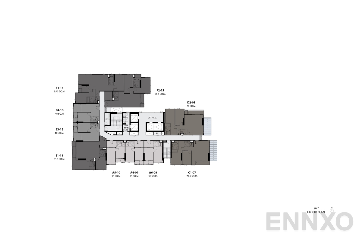 แปลนชั้น 26th floor plan ของโครงการ ริทึ่ม เอกมัย เอสเตท