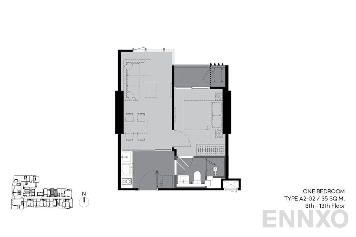 รูปแปลนห้อง a2-02 35 sq.m. (8th-13th floor) ของโครงการ ริทึ่ม เอกมัย เอสเตท