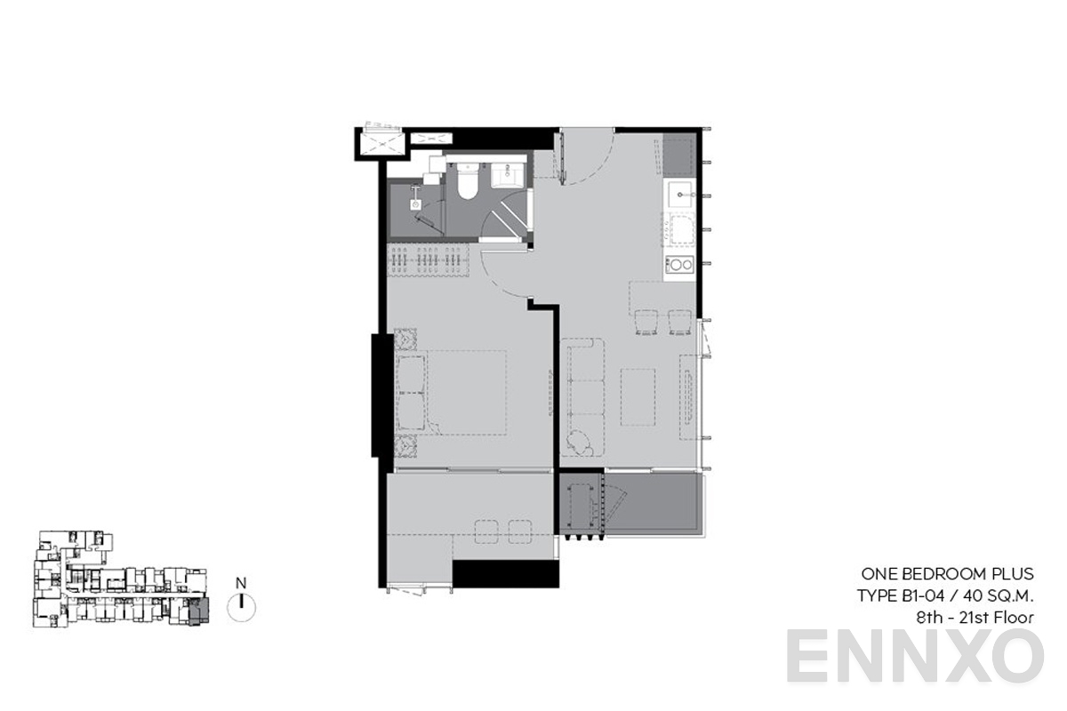 รูปแปลนห้อง b1-04 40 sq.m. (8th-21st floor) ของโครงการ ริทึ่ม เอกมัย เอสเตท