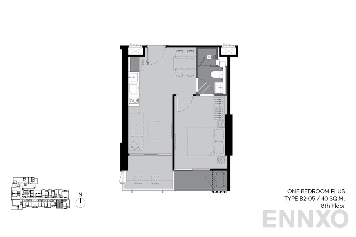 รูปแปลนห้อง b2-05 40sq.m (8th floor) ของโครงการ ริทึ่ม เอกมัย เอสเตท