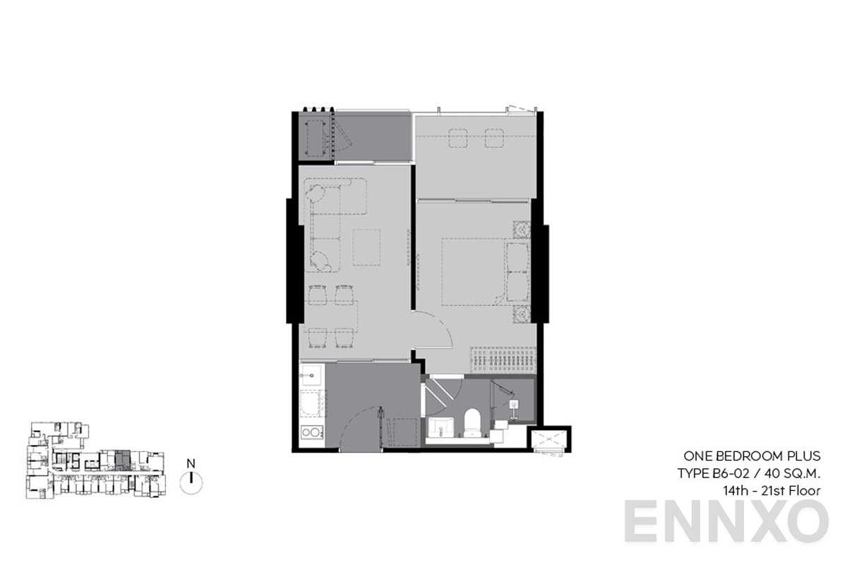 รูปแปลนห้อง b6-02 40sq.m (14th-21st floor) ของโครงการ ริทึ่ม เอกมัย เอสเตท