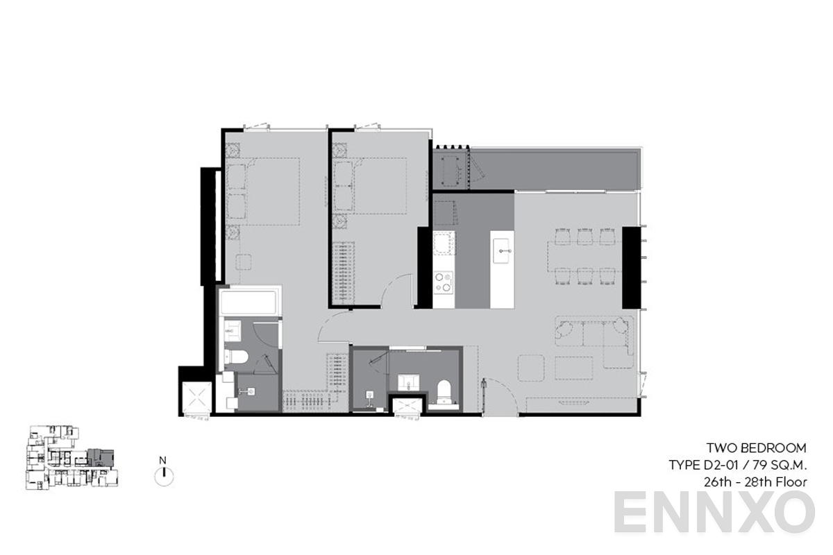รูปแปลนห้อง d2-01 79 sq.m. (26th-28th floor) ของโครงการ ริทึ่ม เอกมัย เอสเตท