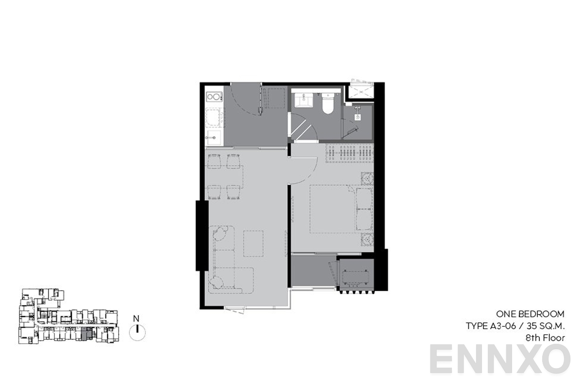 รูปแปลนห้อง a3-06 35 sq.m. (8th floor) ของโครงการ ริทึ่ม เอกมัย เอสเตท