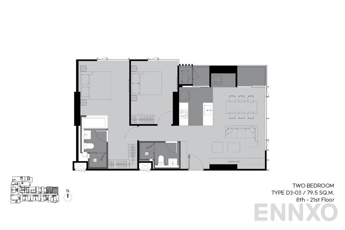 รูปแปลนห้อง d3-03 79.5 sq.m. (8th-21st floor) ของโครงการ ริทึ่ม เอกมัย เอสเตท