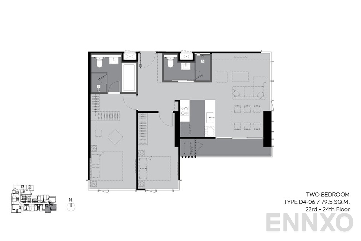 รูปแปลนห้อง d4-06 79.5 sq.m. (23rd-24th floor) ของโครงการ ริทึ่ม เอกมัย เอสเตท