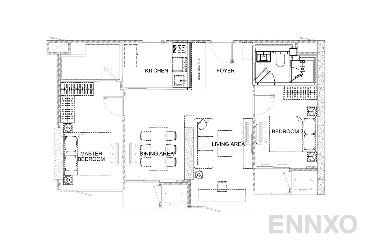 รูปแปลนห้อง 2 Bedroom 70 sq.m. ของโครงการ ริทึ่ม เอกมัย เอสเตท