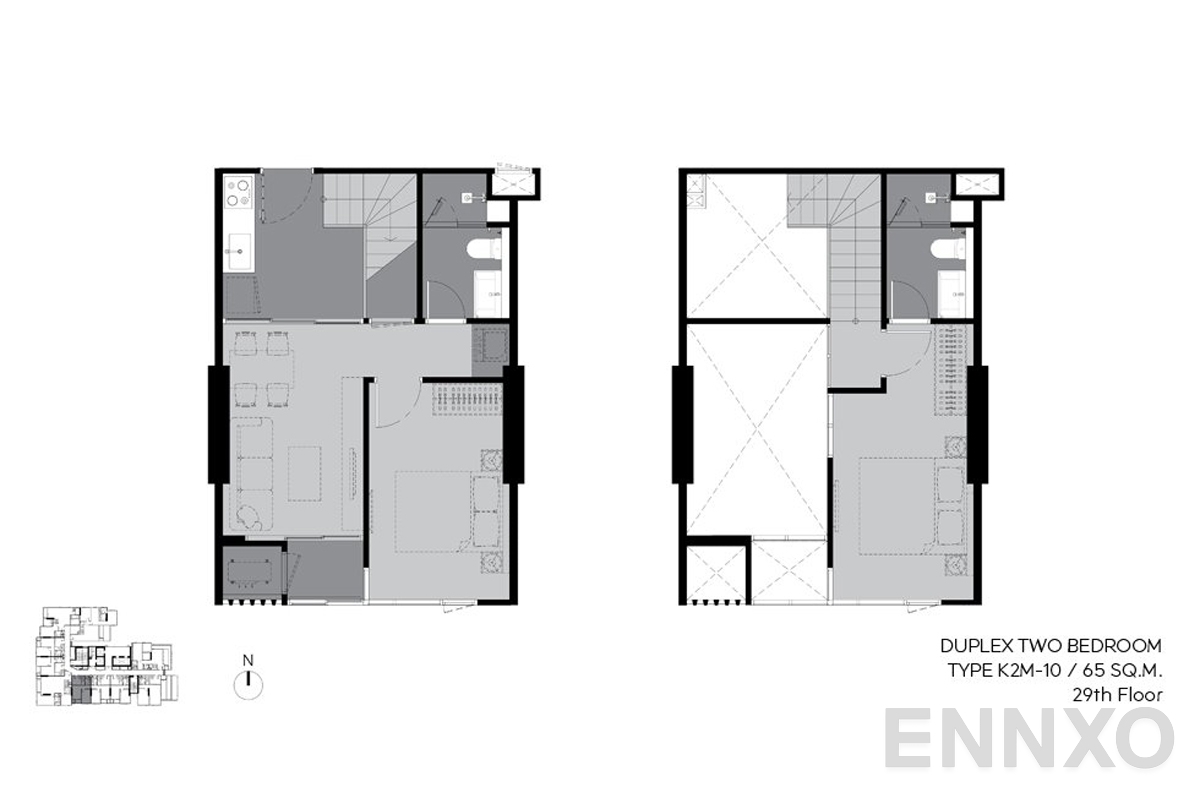รูปแปลนห้อง k2m-10 65 sq.m. (29th floor) ของโครงการ ริทึ่ม เอกมัย เอสเตท