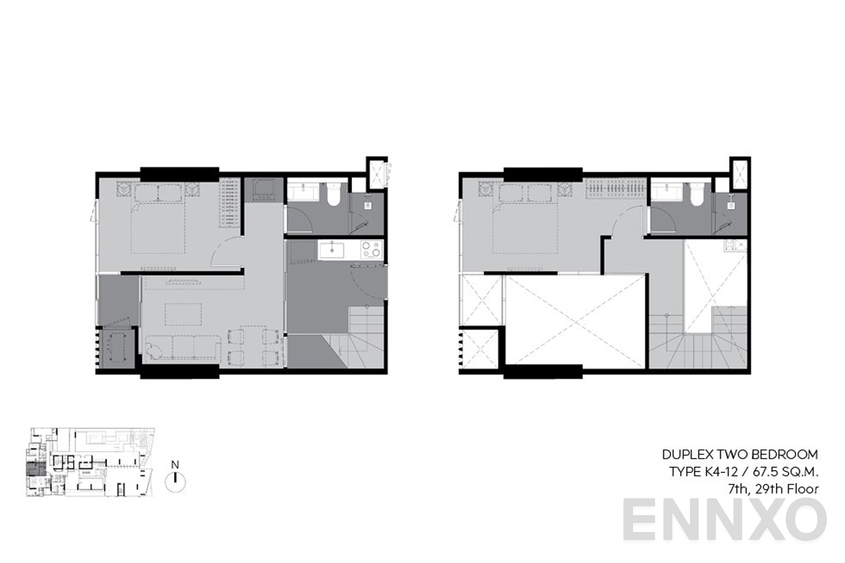 รูปแปลนห้อง k4-12 67.5 sq.m. (7th-29th floor) ของโครงการ ริทึ่ม เอกมัย เอสเตท