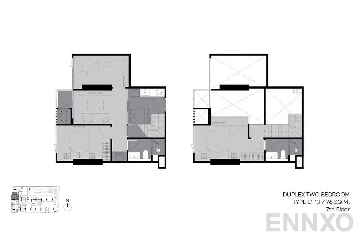 รูปแปลนห้อง l1-13 75 sq.m. (7th floor) ของโครงการ ริทึ่ม เอกมัย เอสเตท