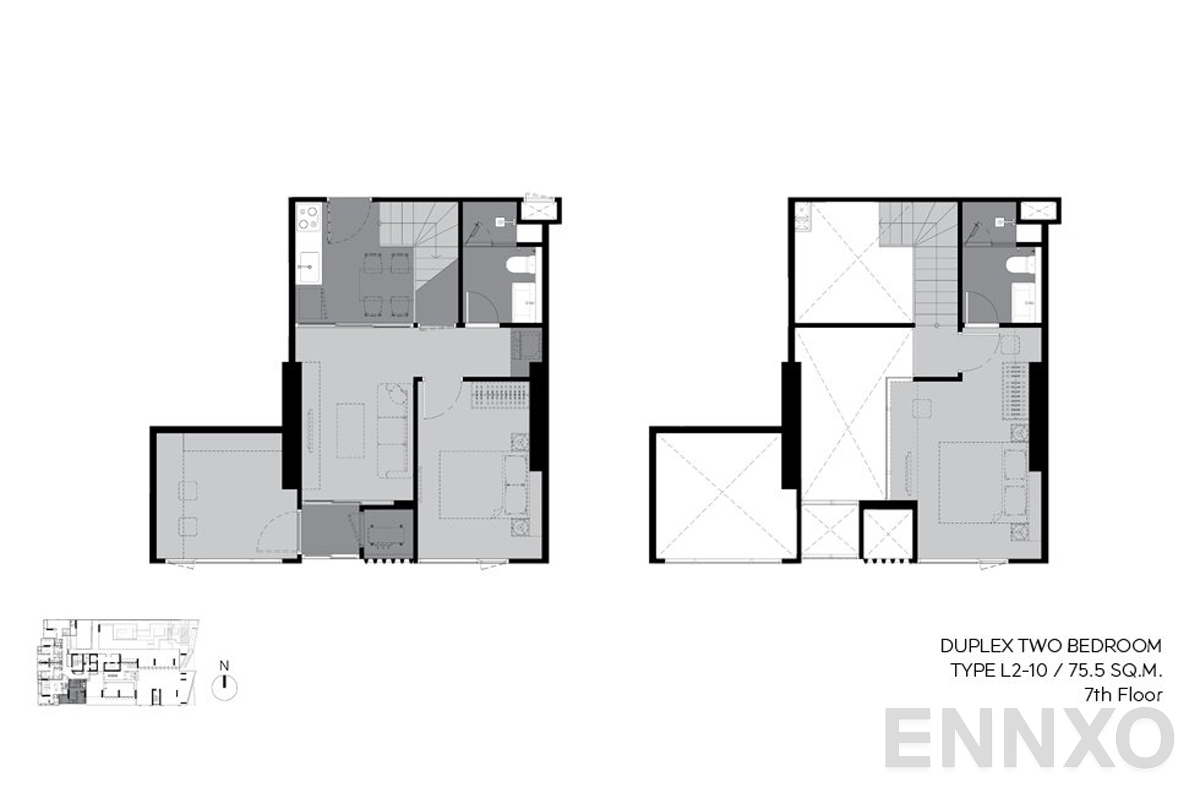 รูปแปลนห้อง l2-10 75.5 sq.m. (7th floor) ของโครงการ ริทึ่ม เอกมัย เอสเตท