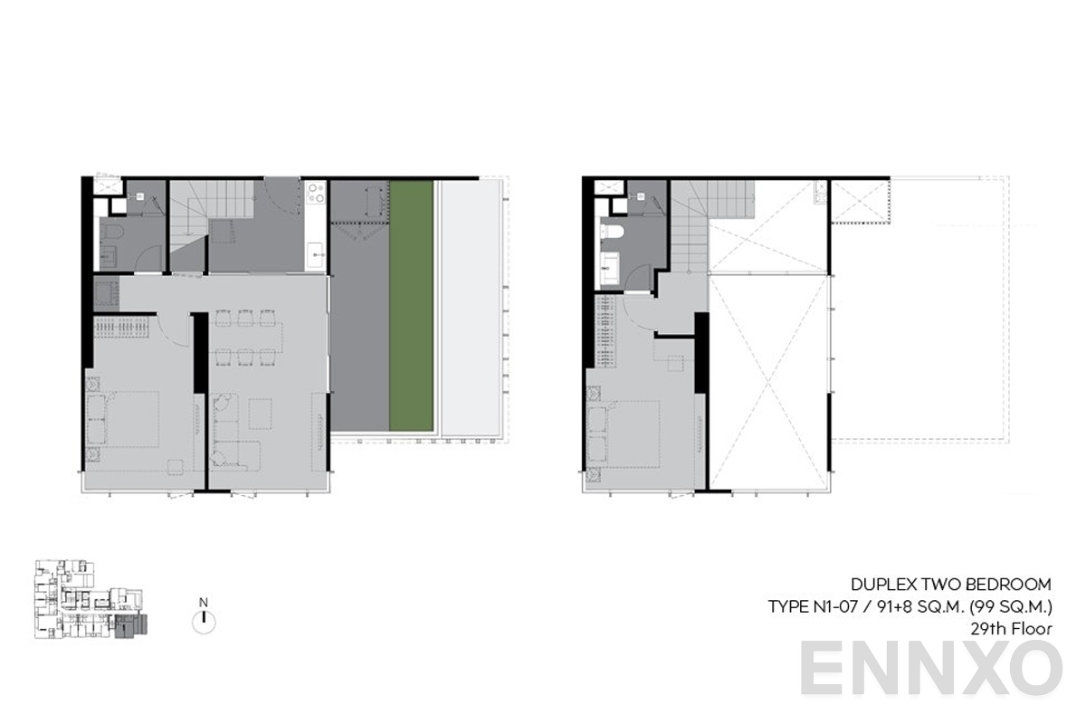 รูปแปลนห้อง n1-07 99 sq.m. (29th floor) ของโครงการ ริทึ่ม เอกมัย เอสเตท
