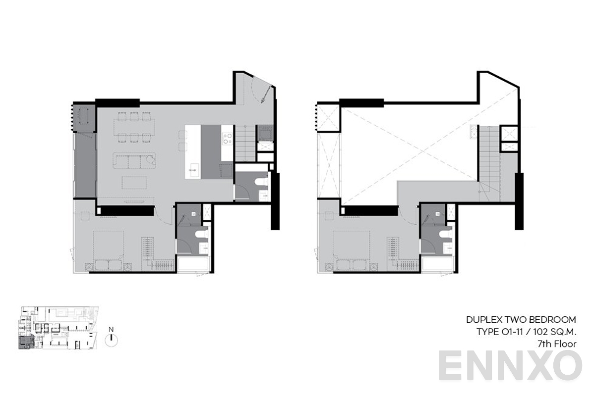รูปแปลนห้อง o1-11 102 sq.m. (7th floor) ของโครงการ ริทึ่ม เอกมัย เอสเตท
