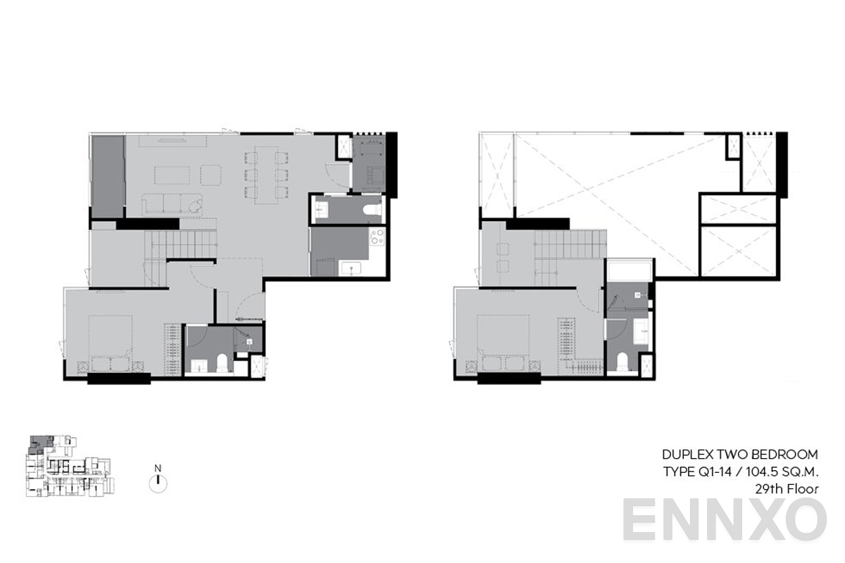 รูปแปลนห้อง q1-14 104.5 sq.m. (29th floor) ของโครงการ ริทึ่ม เอกมัย เอสเตท