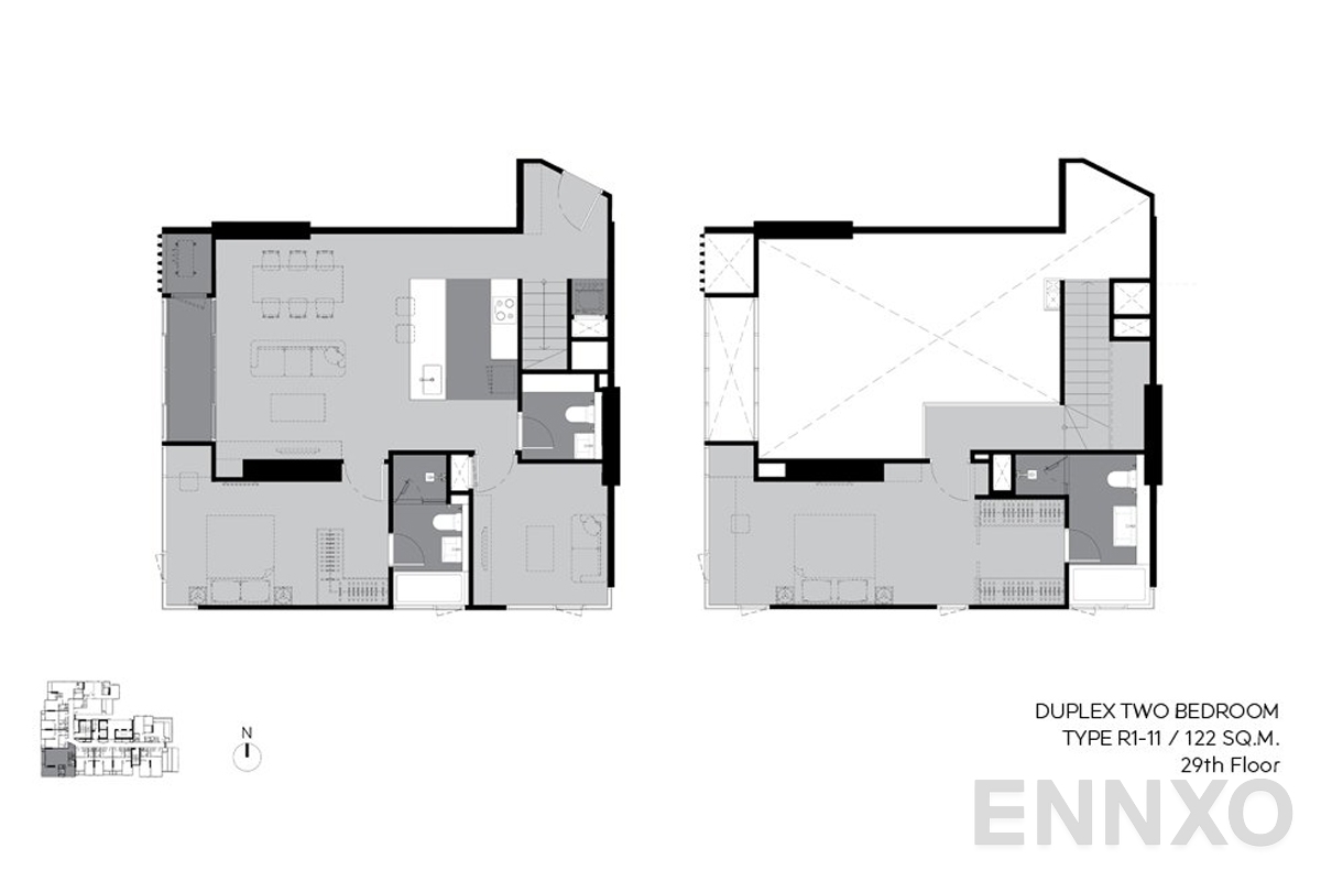 รูปแปลนห้อง r1-11 122 sq.m. (29th floor) ของโครงการ ริทึ่ม เอกมัย เอสเตท