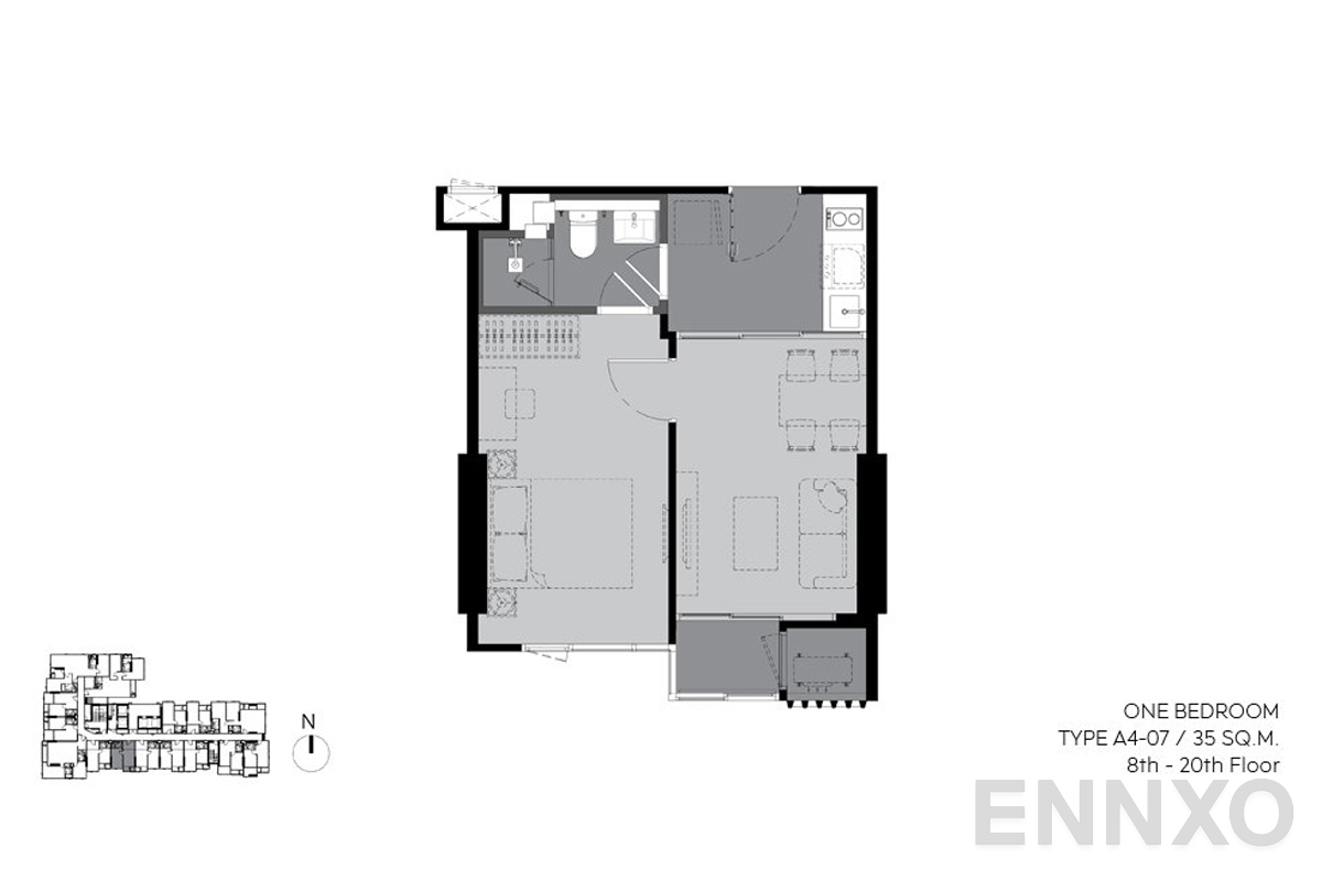 รูปแปลนห้อง a4-07 35 sq.m. (8th-20th floor) ของโครงการ ริทึ่ม เอกมัย เอสเตท