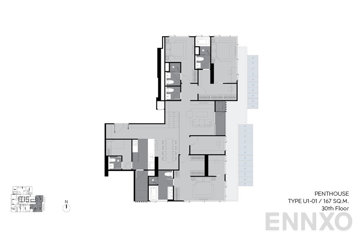 รูปแปลนห้อง u1-01 167 sq.m. (30th floor) ของโครงการ ริทึ่ม เอกมัย เอสเตท