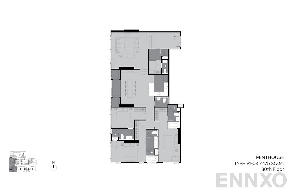 รูปแปลนห้อง v1-03 175 sq.m. (30th floor) ของโครงการ ริทึ่ม เอกมัย เอสเตท