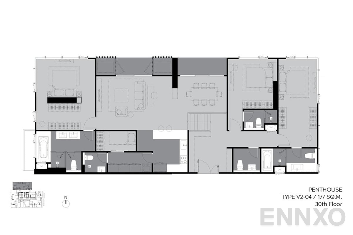 รูปแปลนห้อง v2-04 177 sq.m. (30th floor) ของโครงการ ริทึ่ม เอกมัย เอสเตท