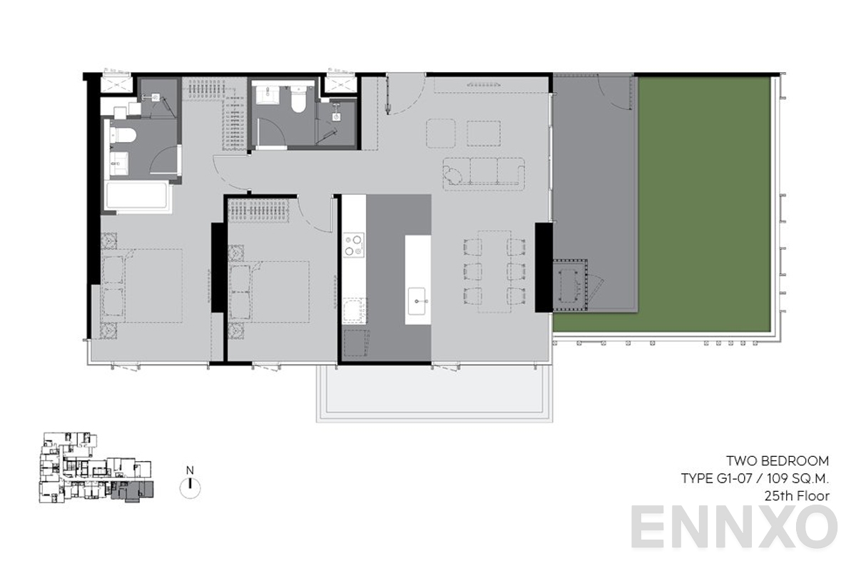 รูปแปลนห้อง G1-07 109 sq.m. (25th floor) ของโครงการ ริทึ่ม เอกมัย เอสเตท