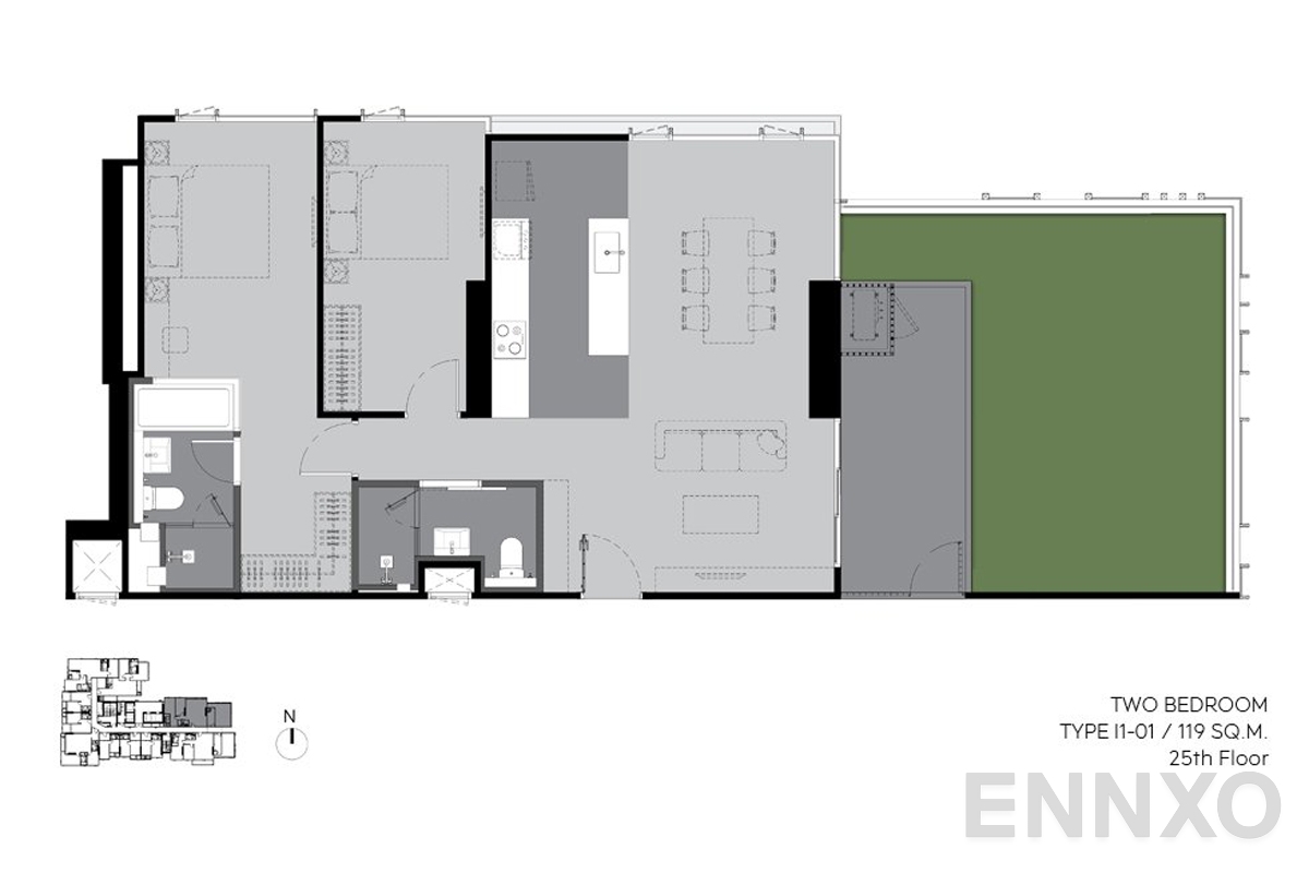 รูปแปลนห้อง I1-01 119 sq.m. (25th floor) ของโครงการ ริทึ่ม เอกมัย เอสเตท