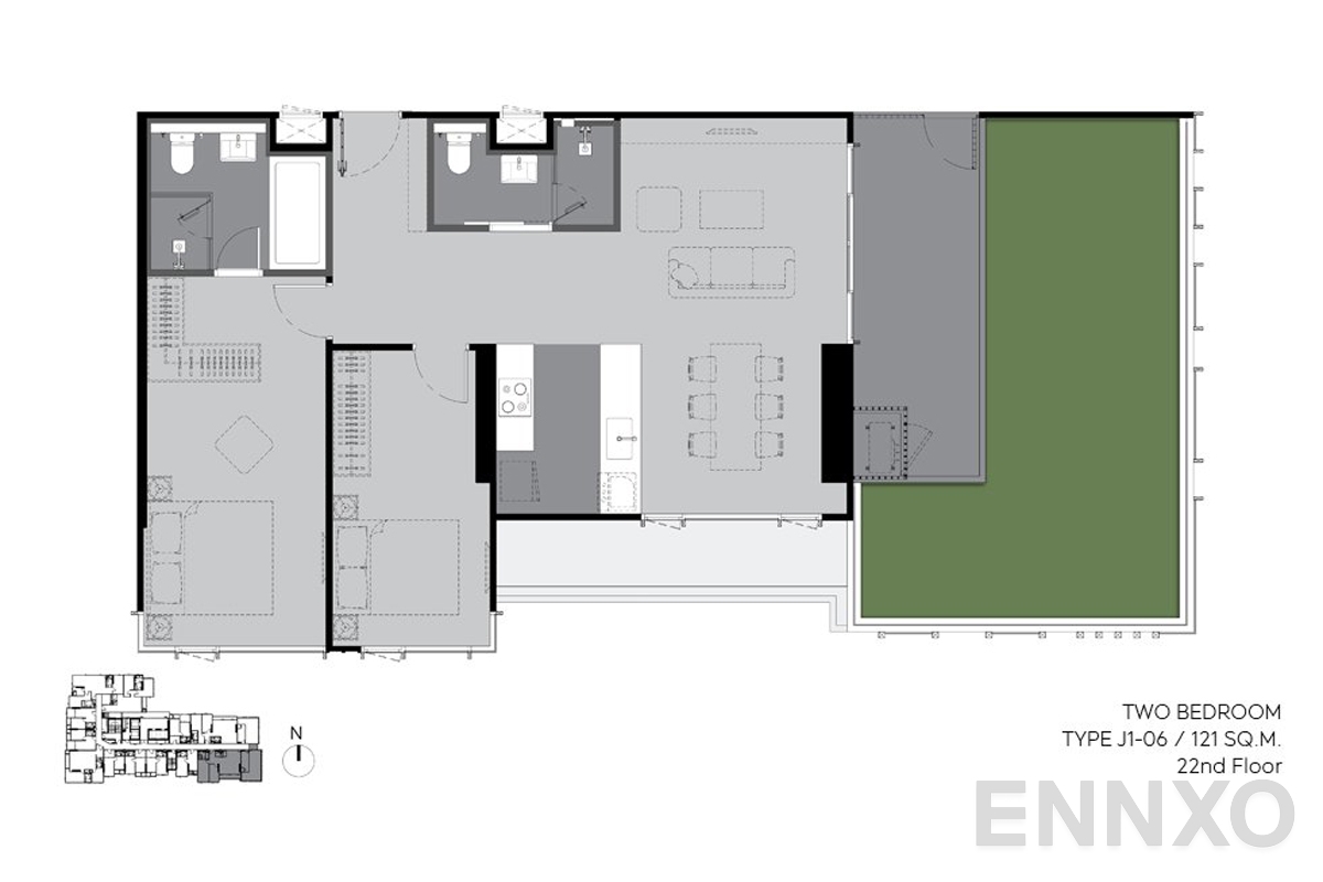 รูปแปลนห้อง J1_06 121 sq.m. (22nd floor) ของโครงการ ริทึ่ม เอกมัย เอสเตท