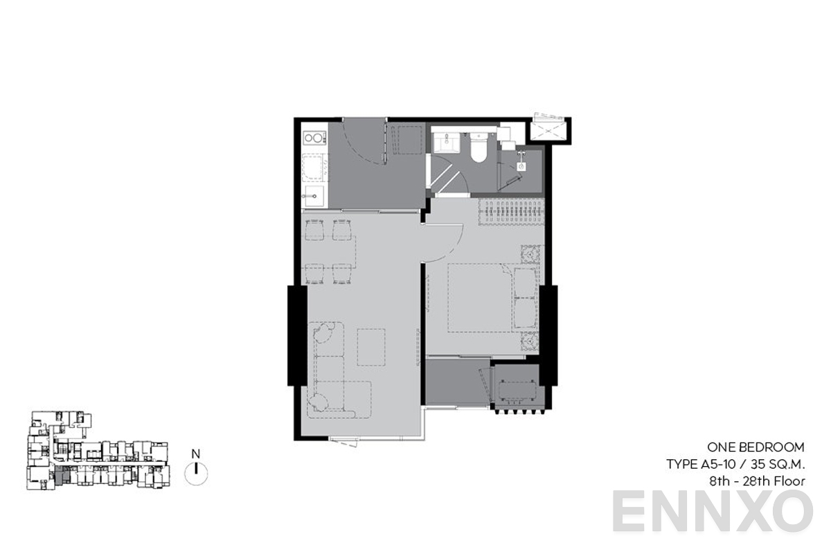 รูปแปลนห้อง a5-10 35 sq.m. (8th-28th floor) ของโครงการ ริทึ่ม เอกมัย เอสเตท