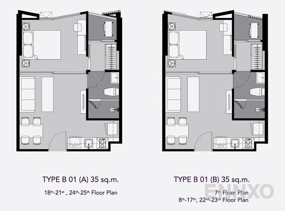 รูปแปลนห้อง 1 Bedroom โครงการ ริทึ่ม เอกมัย