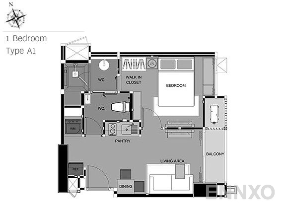 รูปแปลนห้อง 1 Bedroom ของโครงการ ริทึ่ม พหล-อารีย์
