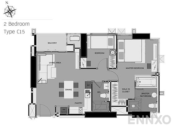 รูปแปลนห้อง 2 Bedroom ของโครงการ ริทึ่ม พหล-อารีย์