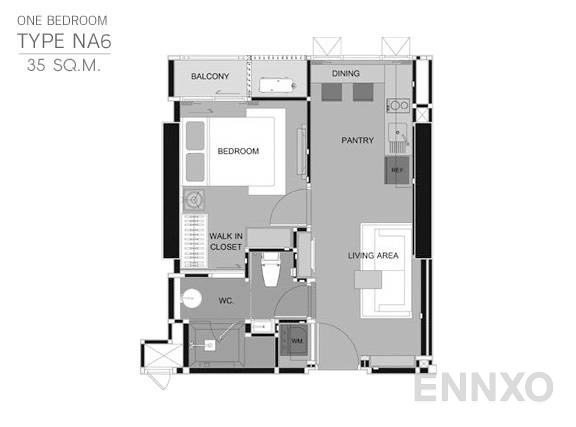 รูปแปลนห้อง 1 Bedroom โครงการ ริทึ่ม สาทร