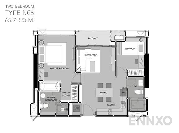 รูปแปลนห้อง 2 Bedrooms ของโครงการ ริทึ่ม สาทร