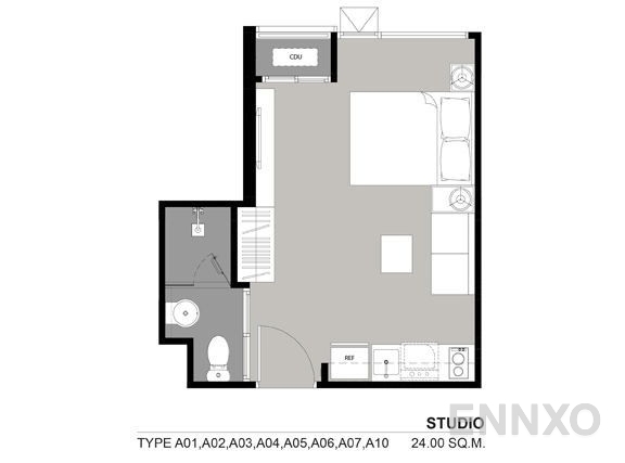 รูปแปลนห้อง Studio ของโครงการ ริทึ่ม สุขุมวิท 36-38